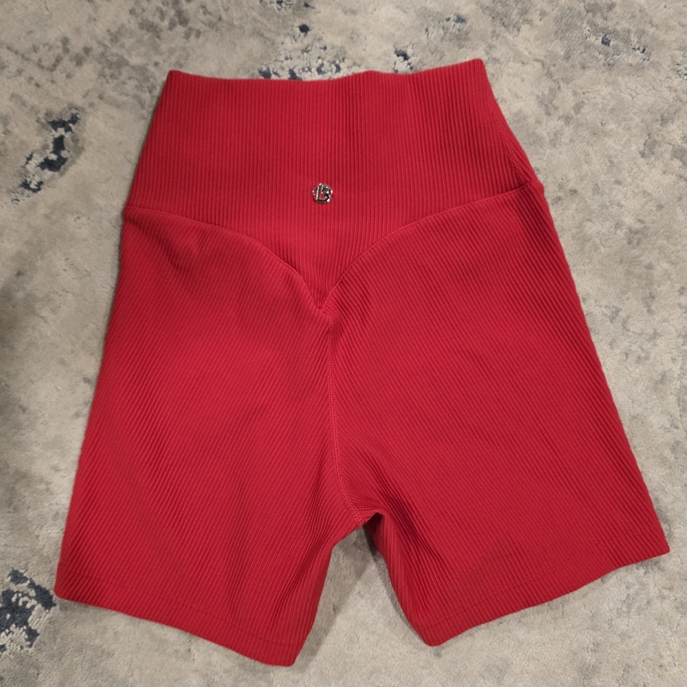 Buffbunny Ribbed Red Biker Shorts, Small